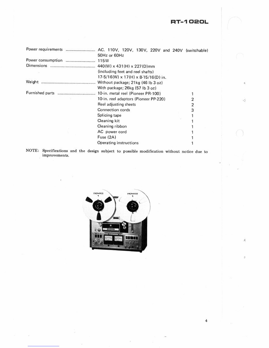 Pioneer RT-1020 L , Reel to Reel , Original Service Manual preview img 5