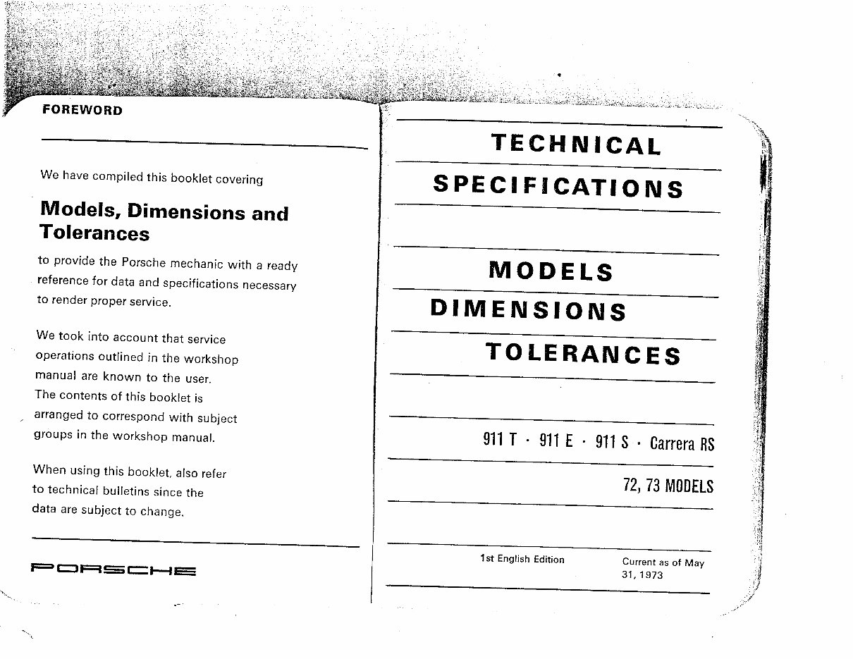 1972-1973 Porsche 911 T 911 E 911 S Carrera RS Technical Specifications preview img 1