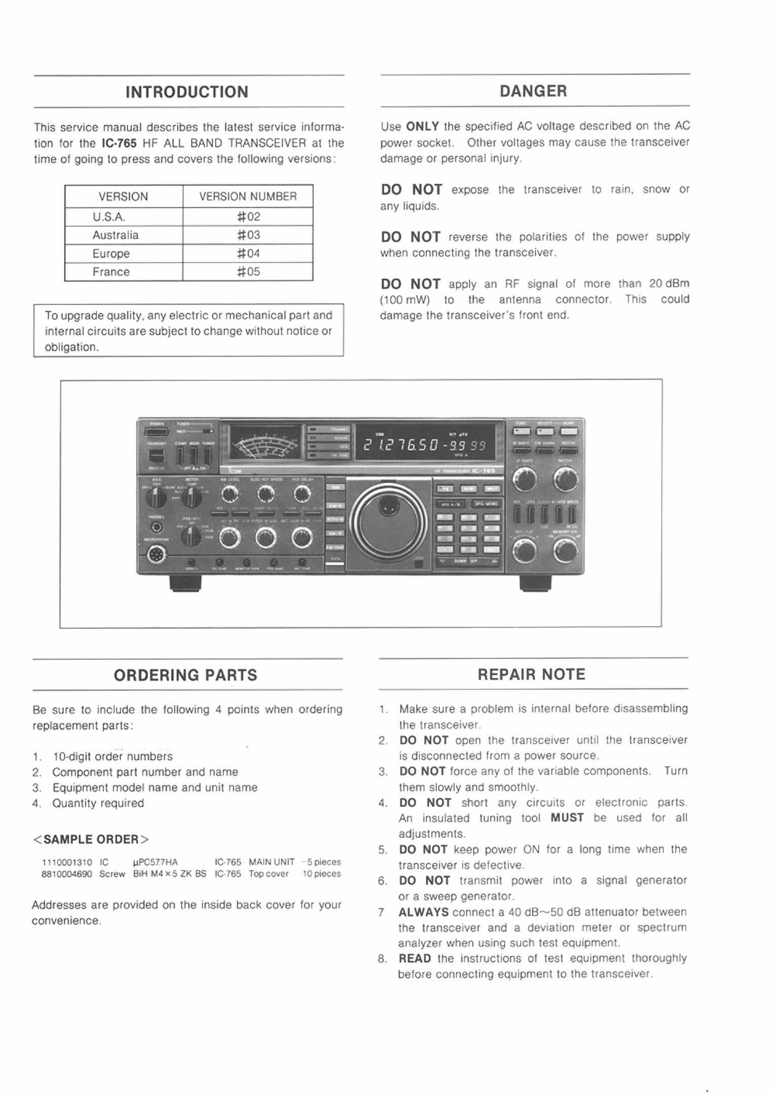 ICOM IC-765 Service Manual preview img 2