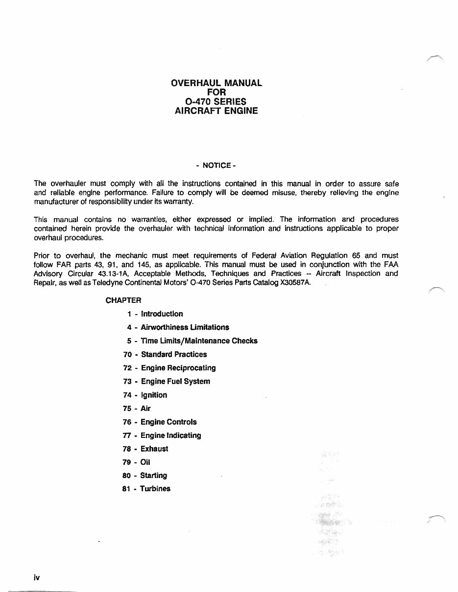 Continental Aircraft Engines O 470 K L M Overhaul Manual preview img 4