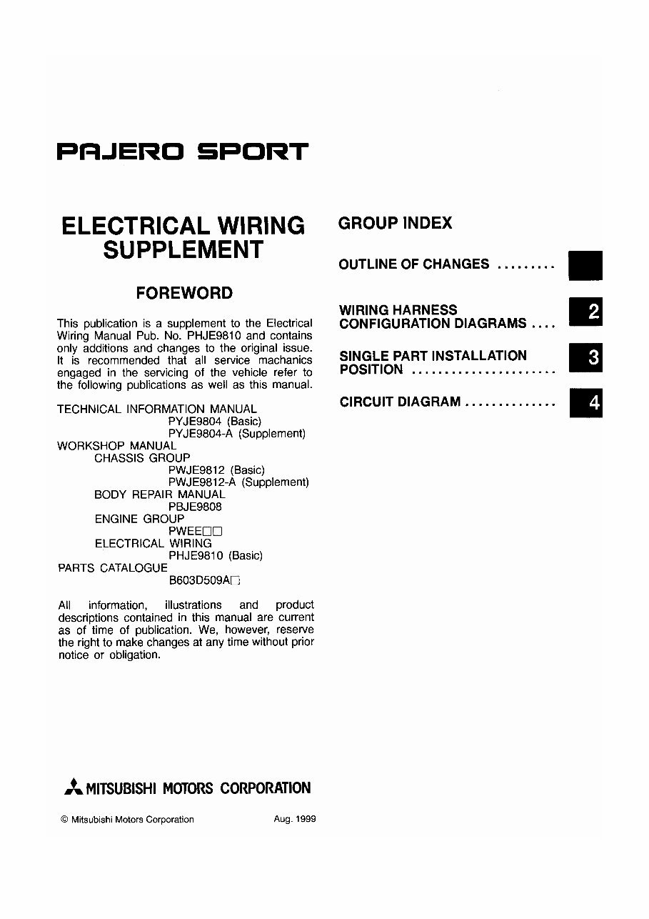 1999-2002 Mitsubishi Pajero Sport Electrical Electrical Wiring Diagram Manual preview img 2