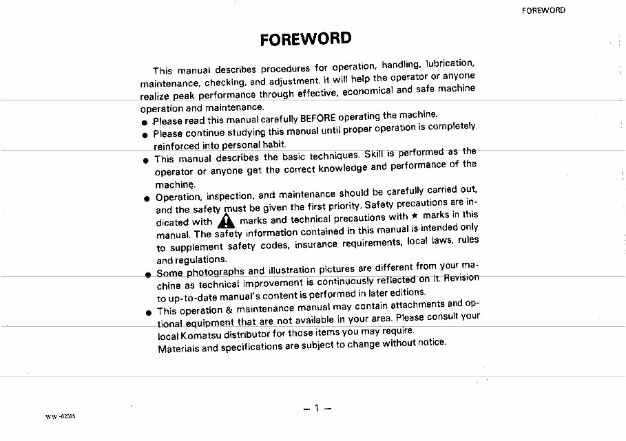 KOMATSU D65A-8, D65E-8, D65P-8 BULLDOZER Operation & Maintenance Manual preview img 2