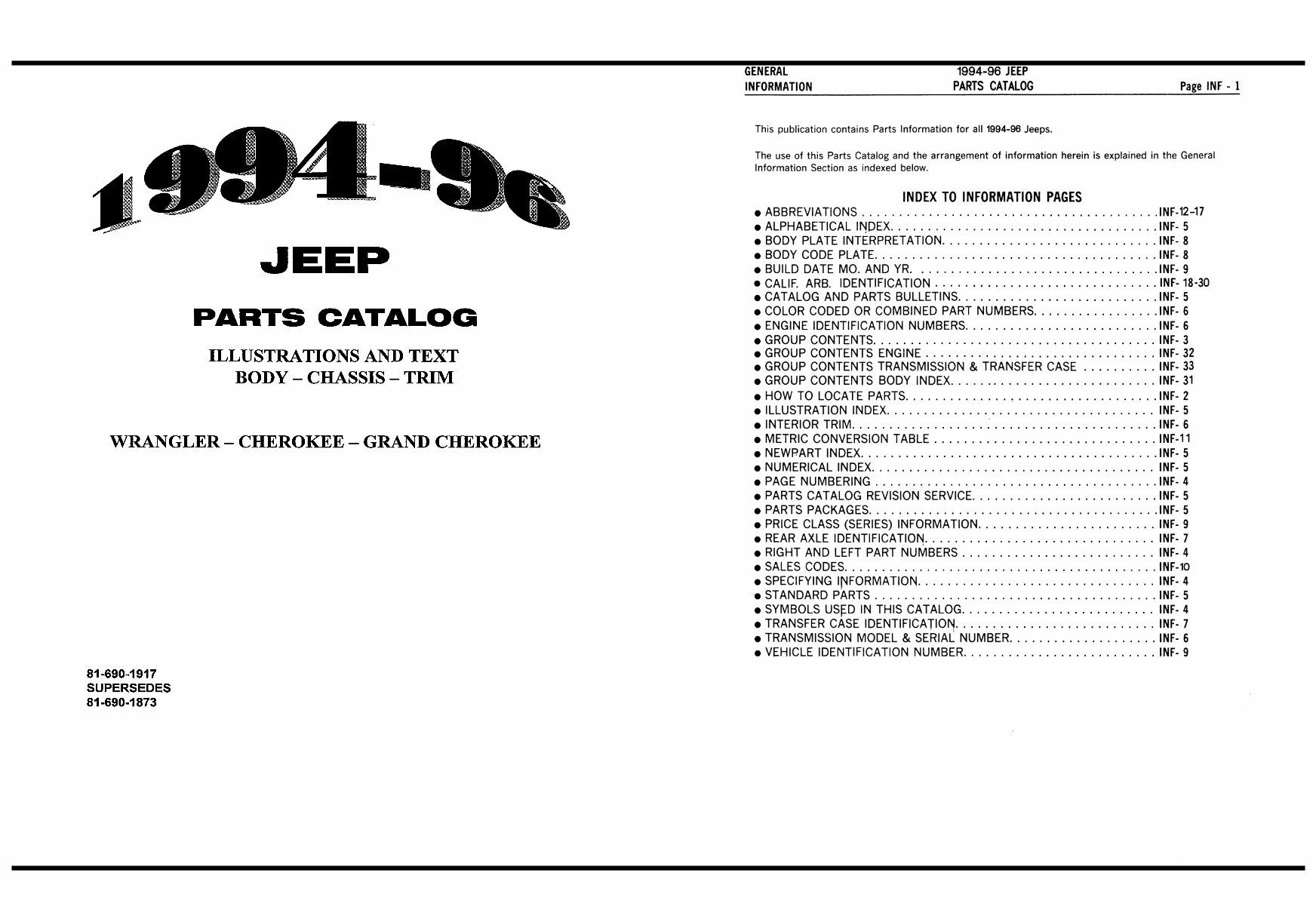 JEEP CHEROKEE XJ Parts Manual Catalog 1994-1996 preview img 1