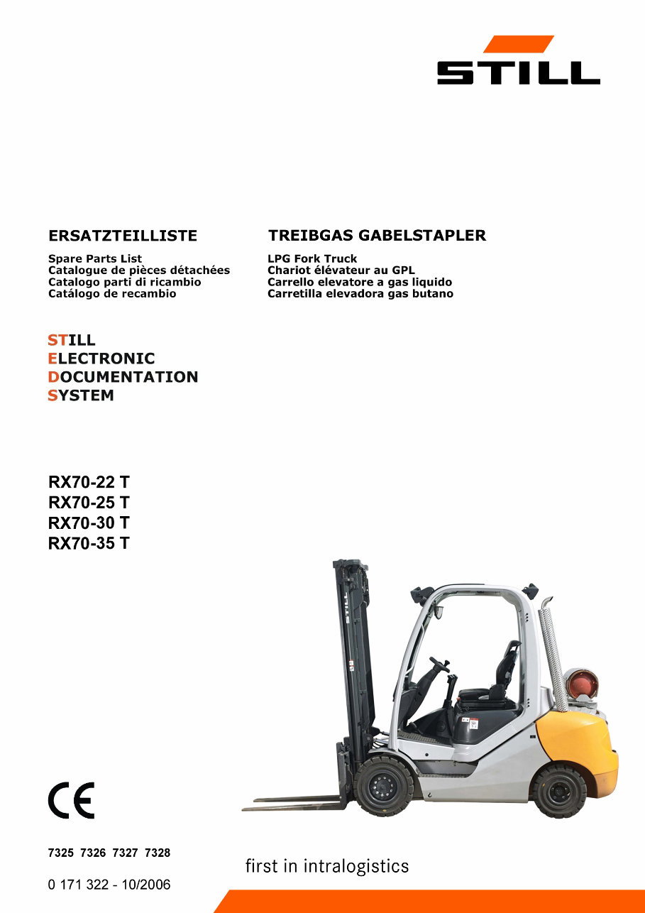 STILL LPG FORK Truck RX70-22T RX70-25T RX70-30T RX70-35T Illustrated Master Parts List Manual (Ident.Nr.171322-1 preview img 1