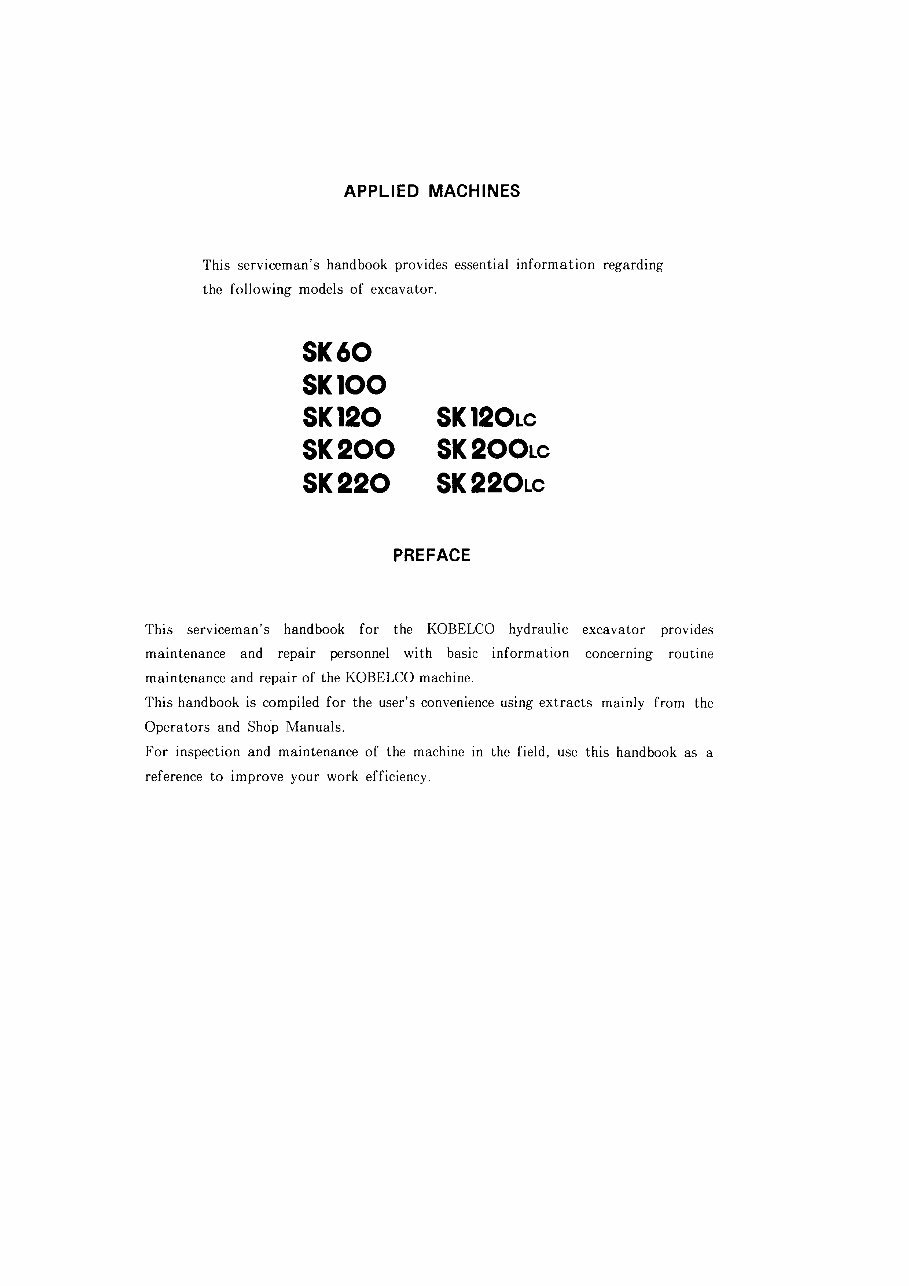 Kobelco SK60 Hydraulic Excavator OEM Service & Repair Manual preview img 2