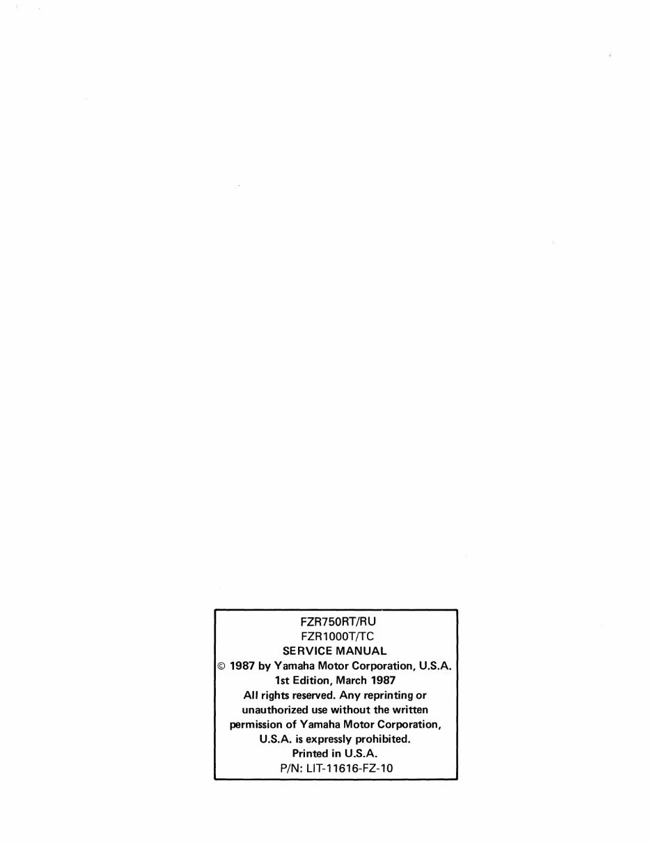 1987-1988 Yamaha FZR 750 FZR 1000 Service & Repair Manual preview img 2