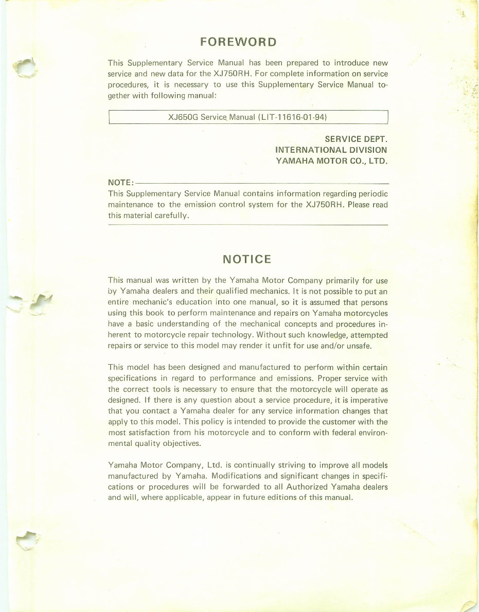 1981-1983 YAMAHA XJ750 SECA Motorcycle Repair Manual preview img 5