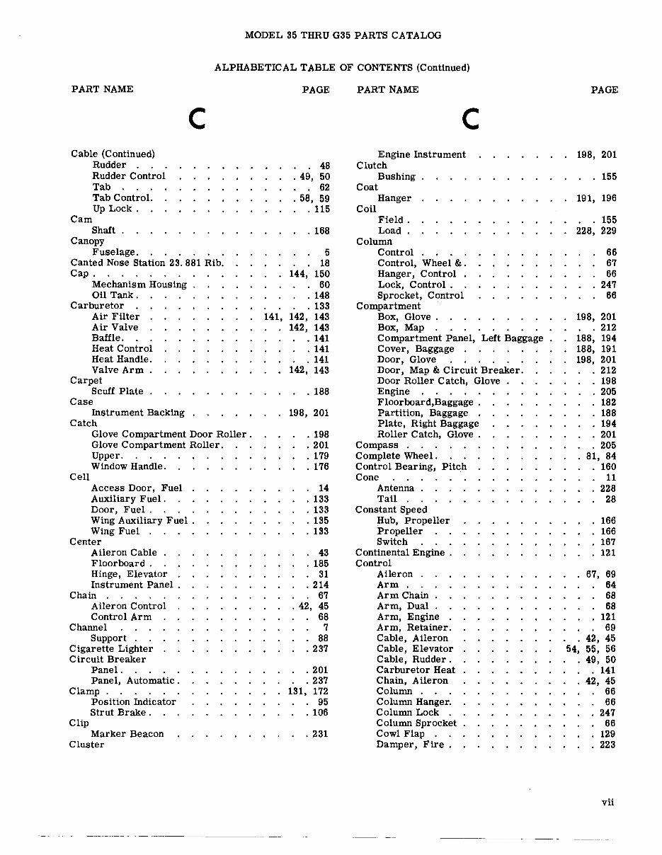 Beechcraft Bonanza 35 thru G35 IPC Parts Catalog Manual - preview img 10
