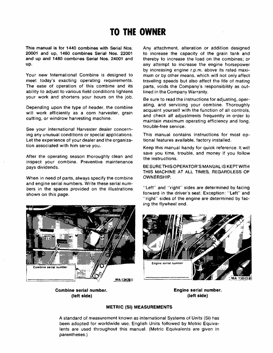 CASE IH 1440 1460 1480 Combine Operators Manual preview img 3
