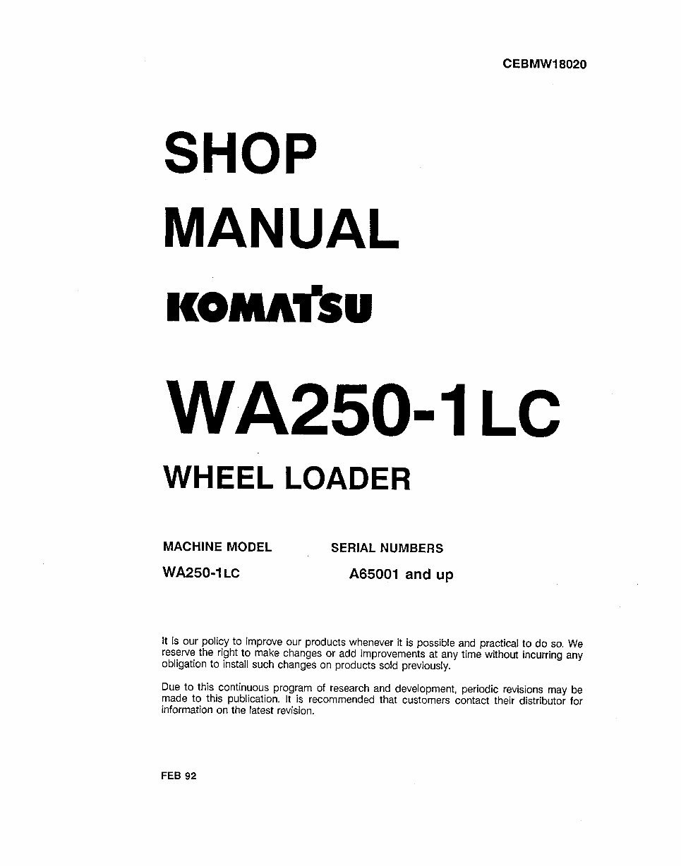 KOMATSU WA250-1LC Wheel Loader Service Repair Manual + Operation & Maintenance Manual preview img 1