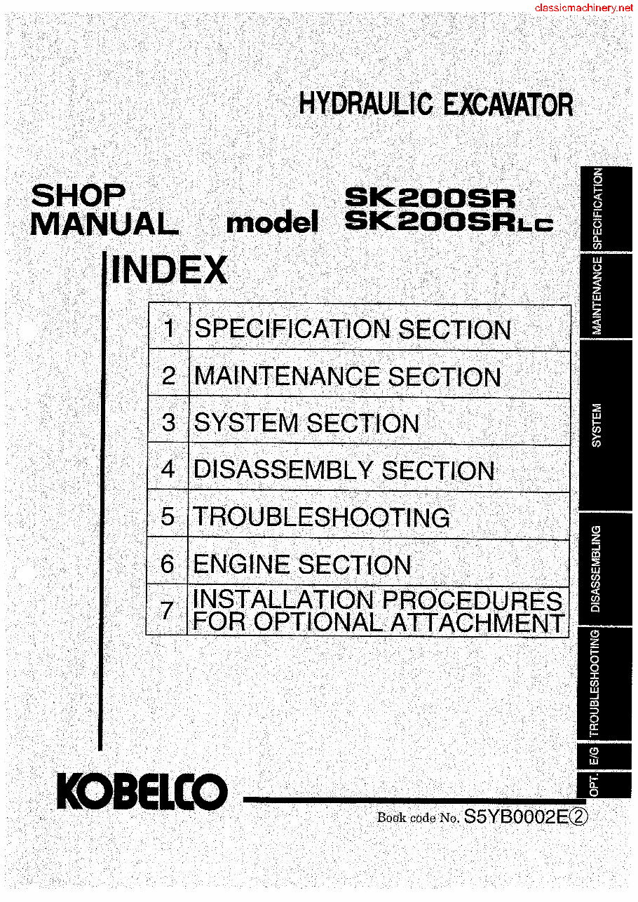 KOBELCO SK200 Crawler Excavator Shop Workshop Service Manual preview img 1