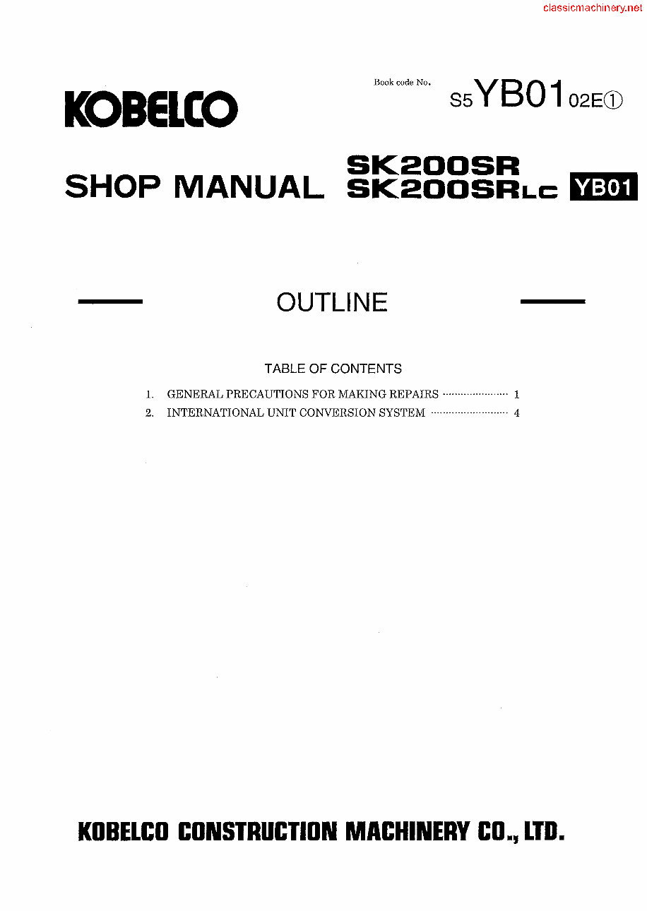 KOBELCO SK200 Crawler Excavator Shop Workshop Service Manual preview img 7