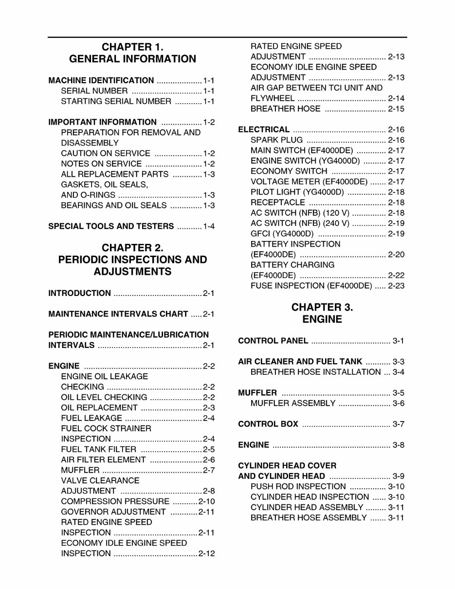 Yamaha Power Generator EF4000 EF4000E, EF4600 EF4600D EF4600E, EF5500, EF5500E, EF6600 EF6600E EF6600DE Workshop Service Repair preview img 5