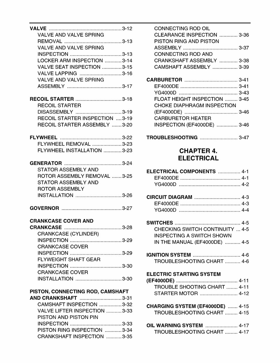 Yamaha Power Generator EF4000 EF4000E, EF4600 EF4600D EF4600E, EF5500, EF5500E, EF6600 EF6600E EF6600DE Workshop Service Repair preview img 6
