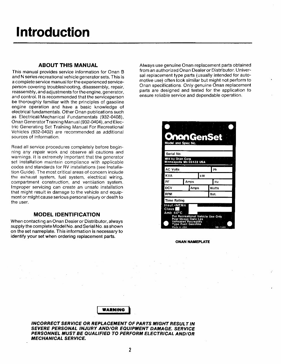 ONAN EngineS BF Parts and Service Manual preview img 4