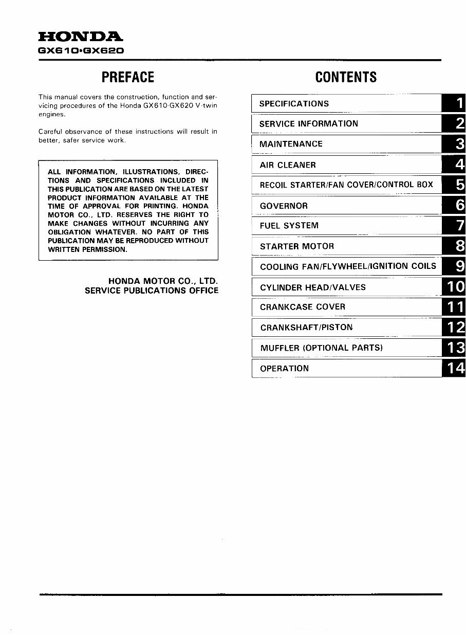 HONDA GX610 GX620 GX670 Repair, Parts and Owners Manual preview img 1
