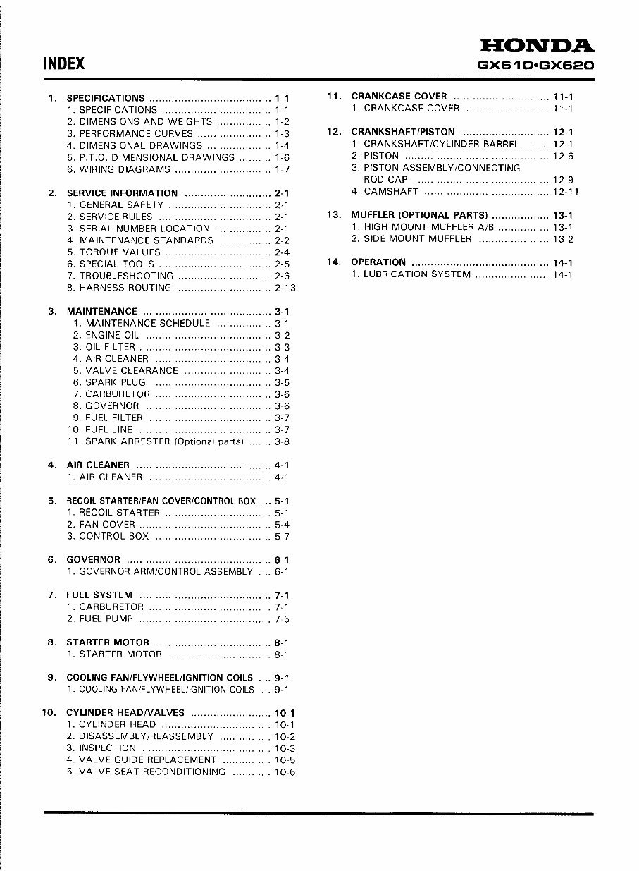 HONDA GX610 GX620 GX670 Repair, Parts and Owners Manual preview img 2