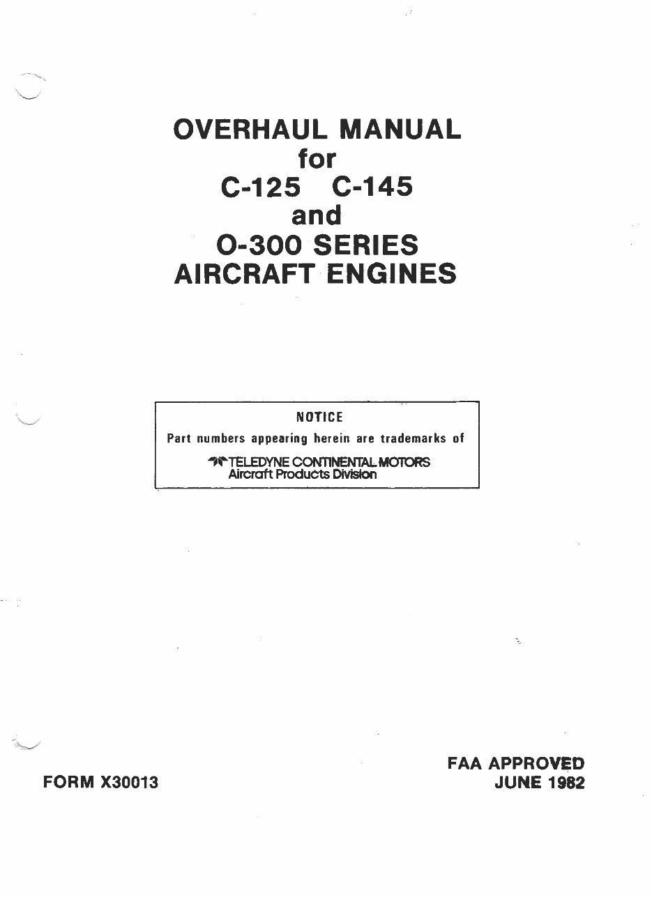 Continental 0-300 aircraft engine overhaul service manual preview img 1