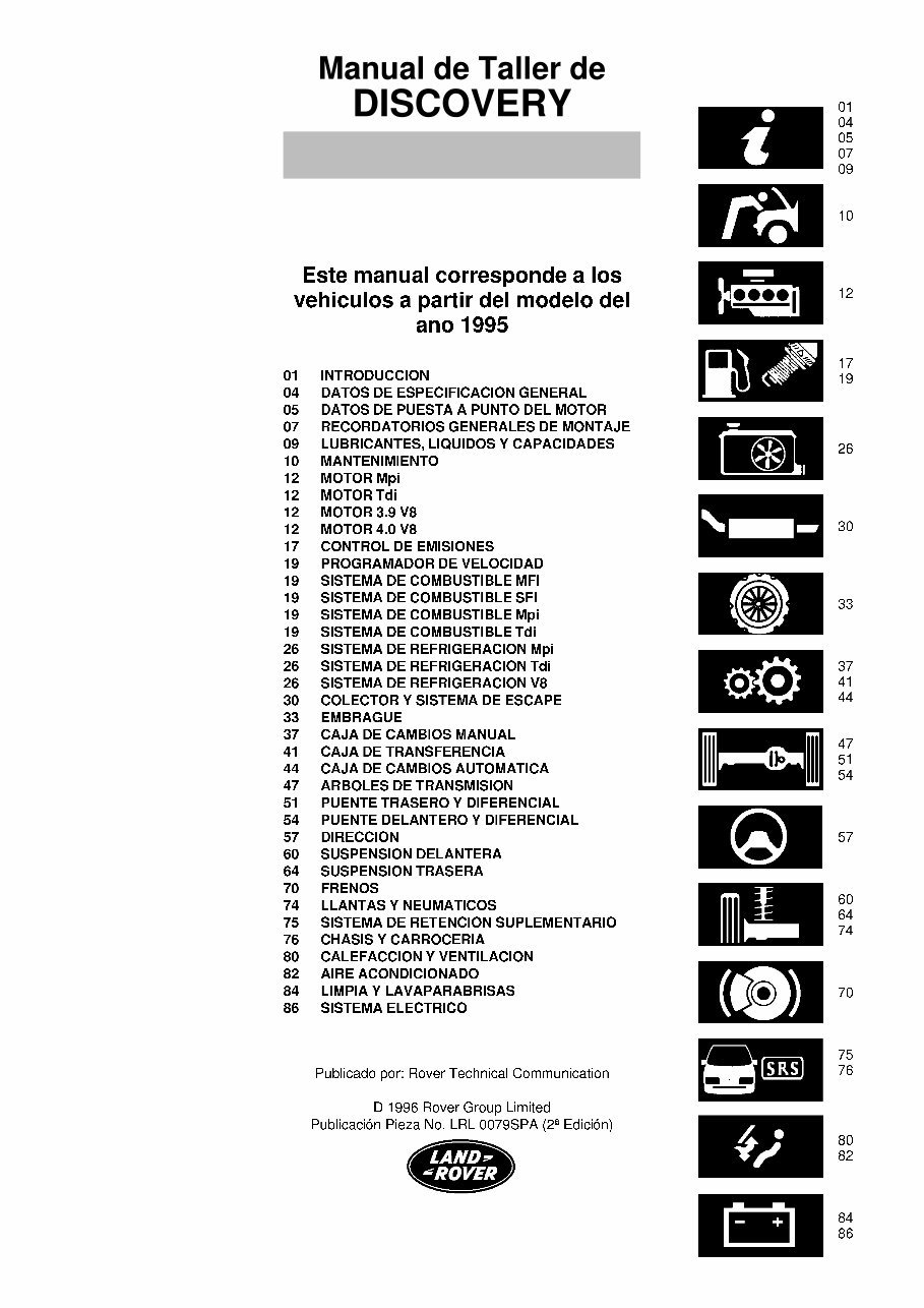1995-1998 Land Rover Discovery I Workshop Repair Service Manual in SPANISH preview img 2