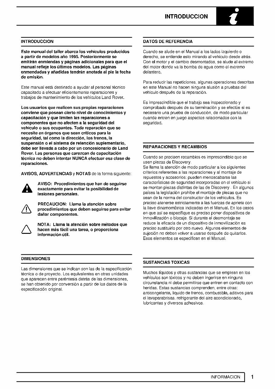 1995-1998 Land Rover Discovery I Workshop Repair Service Manual in SPANISH preview img 6