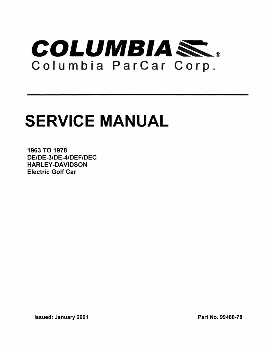 1963-1971 Harley Davidson DE DE-3 DE-4 DEF DEC Electric Golf Cart Car Buggy Service & Repair Manual preview img 1