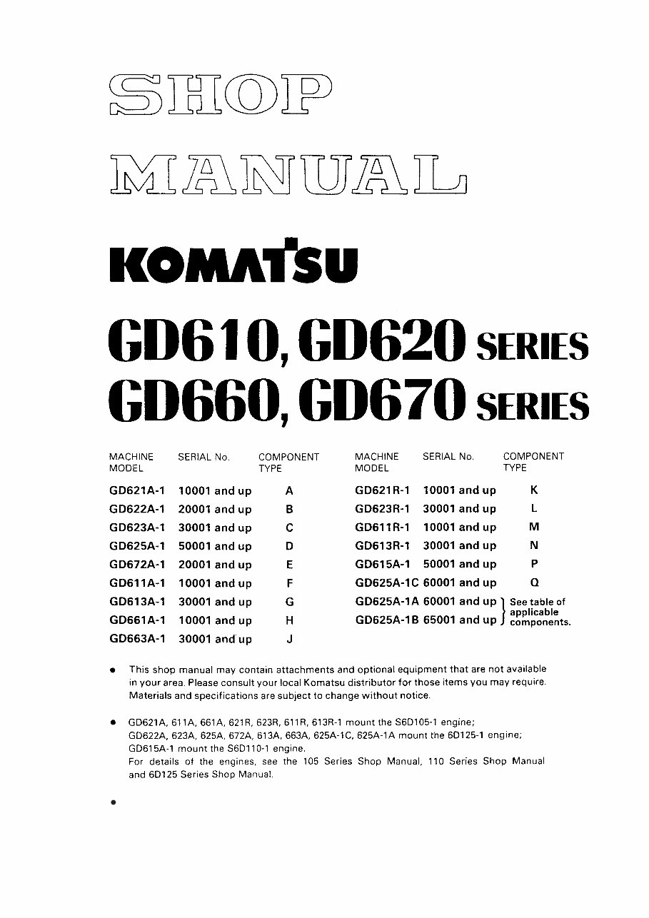 KOMATSU GD610, GD620, GD660, GD670 Series MOTOR GRADER Service Repair Manual preview img 1