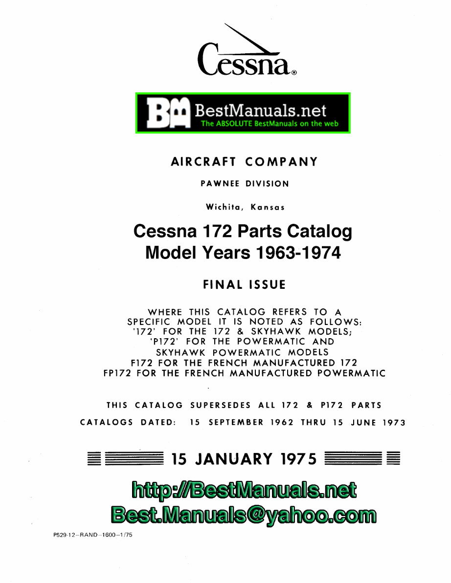 Cessna 172D 172E 172F 172G 172H 172I - 172 SKYHAWK Service & Parts Manuals - preview img 1