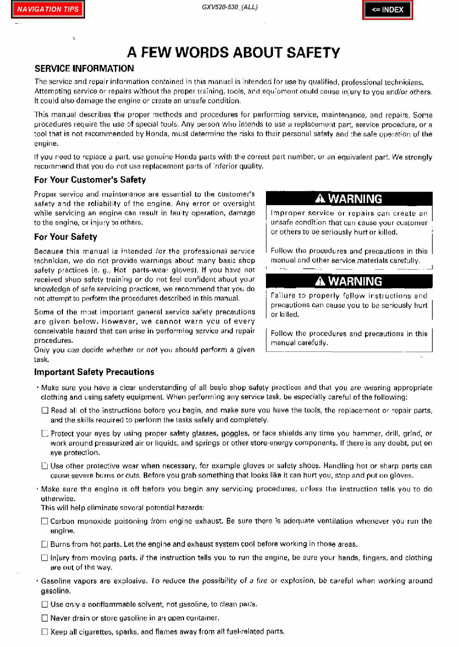 HONDA GCV520 GCV530 VERTICAL SHAFT Engine Repair Manual preview img 1