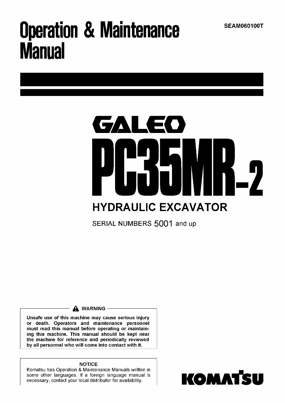 KOMATSU PC35MR-2 Hydraulic Excavator Operation & Maintenance Manual preview img 1
