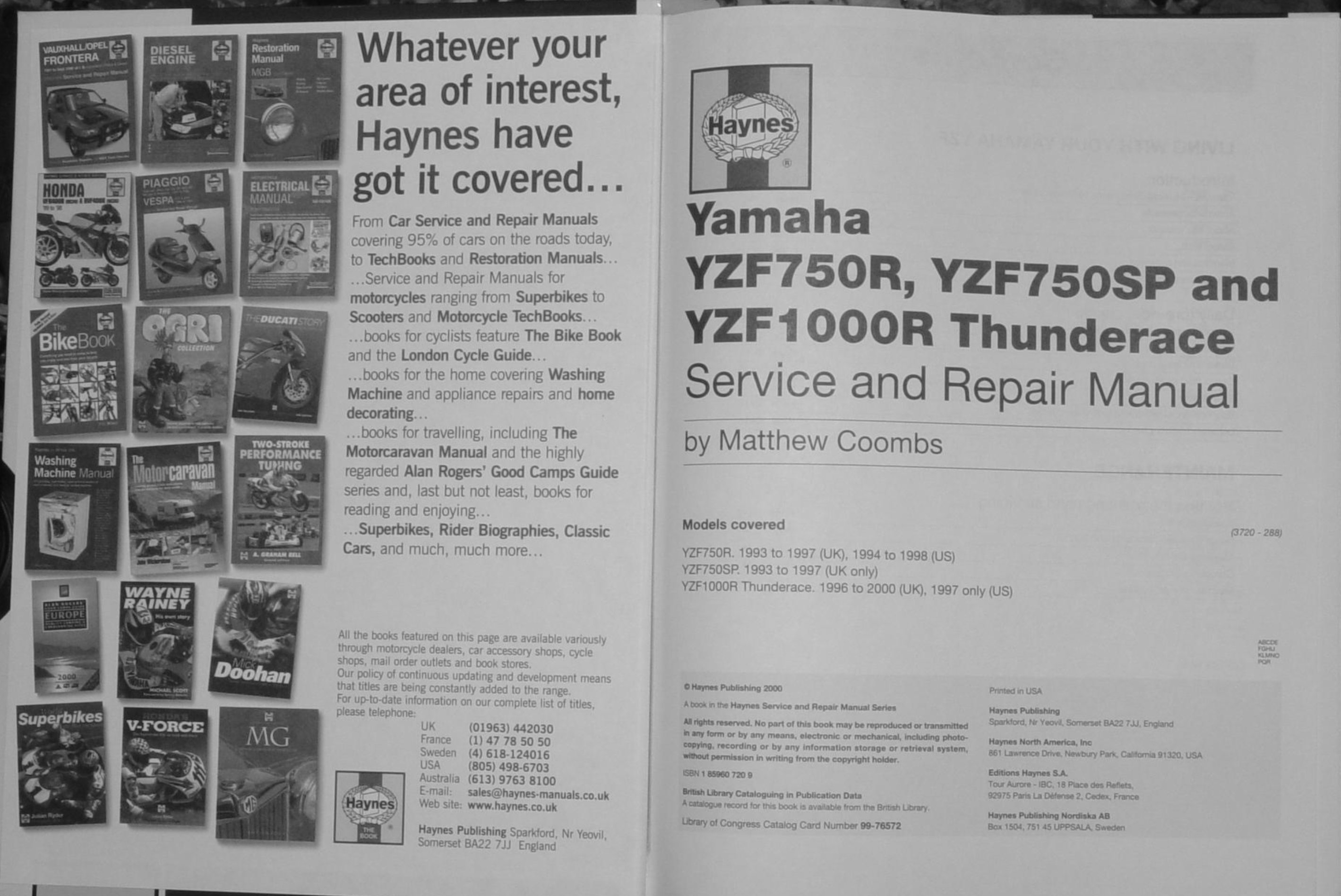 1993-2000 Yamaha YZF 750 R SP YZF 1000 R Service & Repair Manual preview img 2