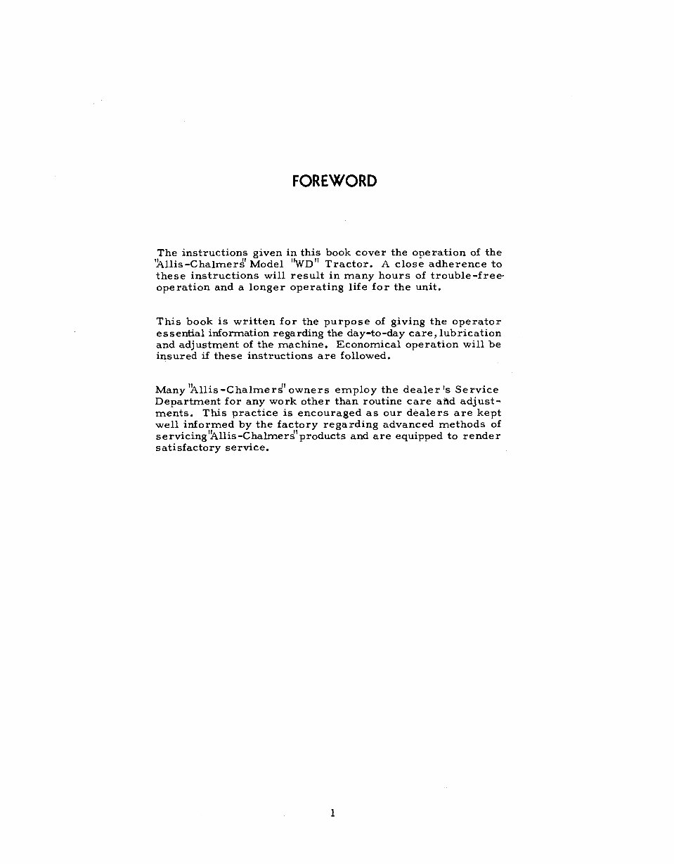 Allis Chalmers WD & WD-45 Tractor Service, Parts & Operators Manual -3- Manuals - preview img 4