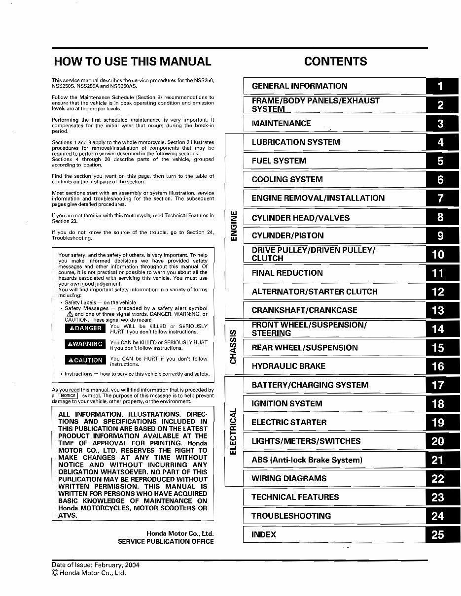 2001-2007 Honda Forza 250 NSS250 Reflex Service & Repair Manual preview img 3