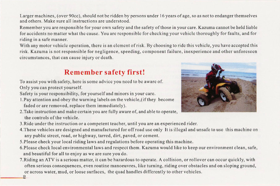KAZUMA MINI FALCON 90 ATV Owners Manual preview img 4