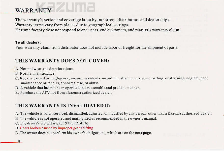 KAZUMA MINI FALCON 90 ATV Owners Manual preview img 8