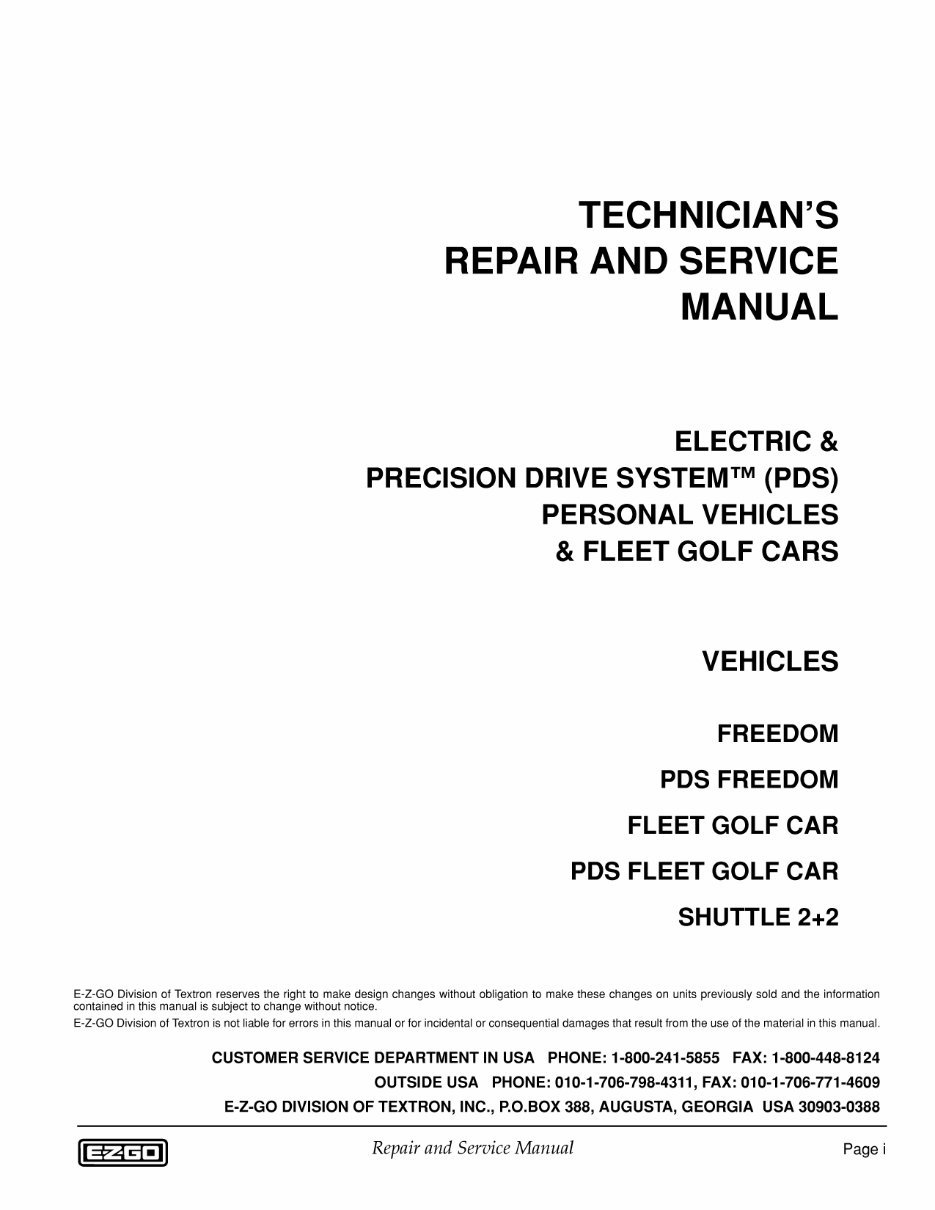 2009 E-Z-Go TXT Electric Freedom Golf Cart Factory Service & Work Shop Manual preview img 3