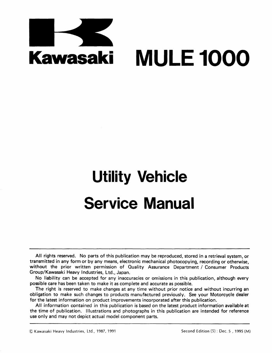 1989-1997 Kawasaki Mule 1000 UTV (KAF450-B1) OEM Service & Repair Manual | eManualOnline