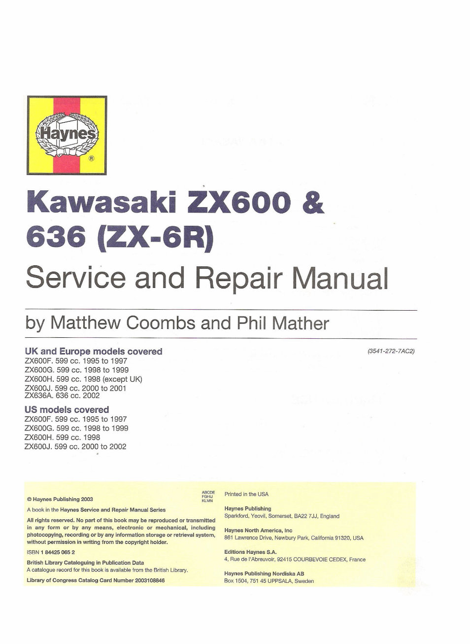 レンジ Haynes ZX600D-E - Service Manual | PDF | Motorcycle