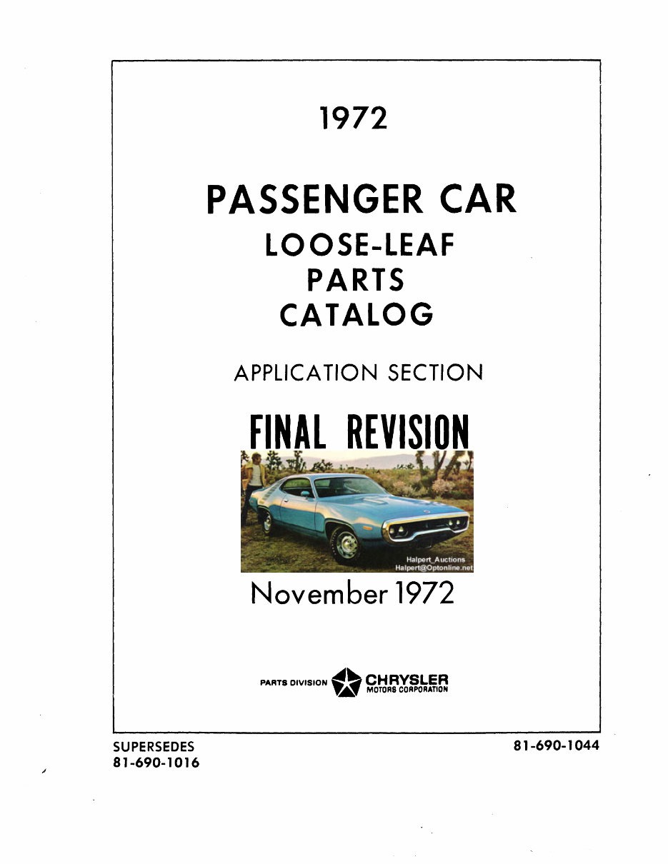 1972 Dodge/Chrysler/Plymouth/Imperial Parts Catalog Dart/Dart Custom/Swinger/Swinger Special/Demon/Demon 340/Challenger/Challeng preview img 1