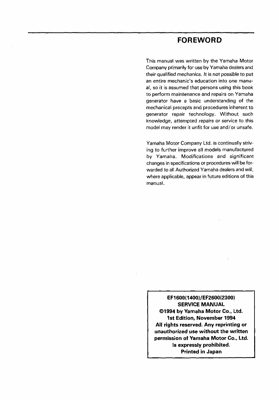 Yamaha EF2600 Generator Service Manual preview img 2