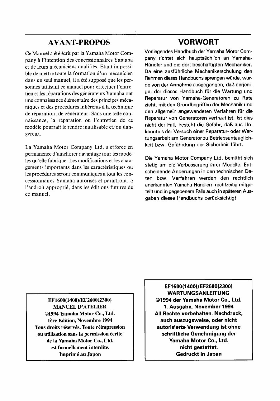 Yamaha EF2600 Generator Service Manual preview img 3