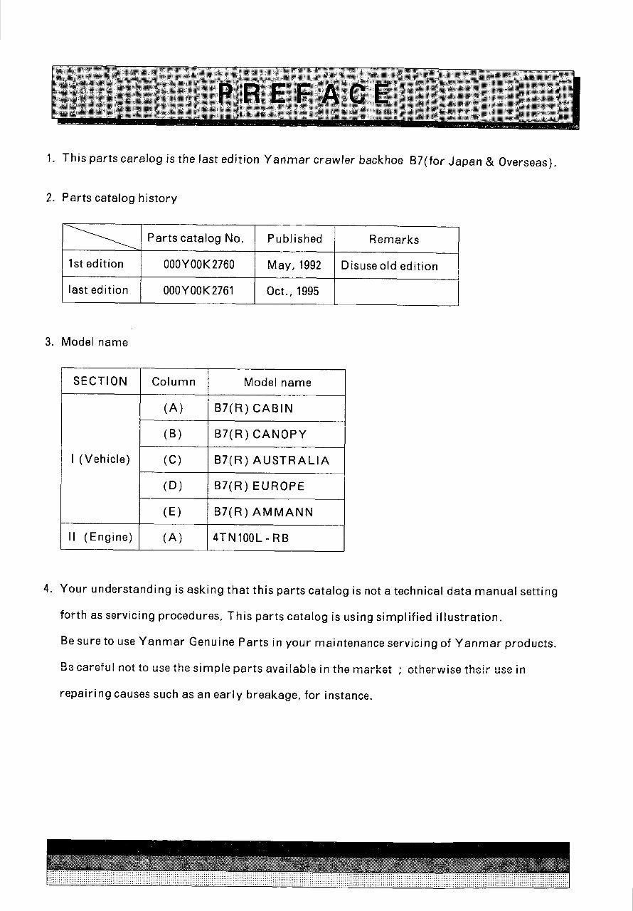Yanmar Crawler Backhoe B7 Parts Catalog Manual preview img 1