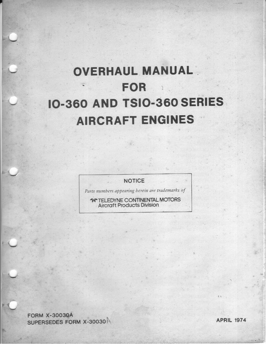 Continentel IO-360 TSIO-360 Series Aircraft Engine Overhaul & Part Manual preview img 1