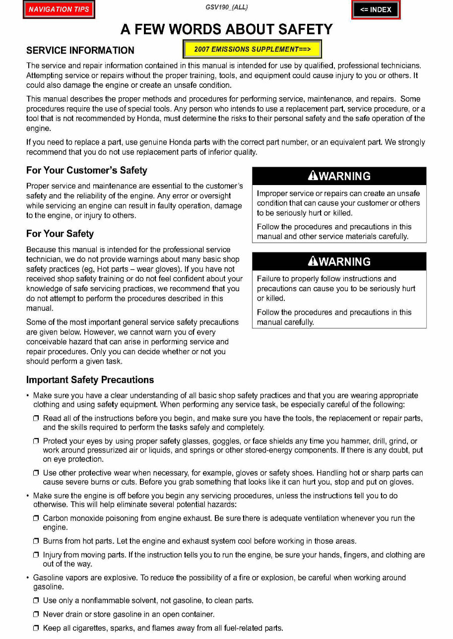 Honda GSV190 Vertical Shaft Engine Repair Manual preview img 1