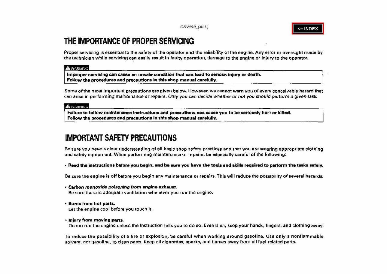 Honda GSV190 Vertical Shaft Engine Repair Manual preview img 9