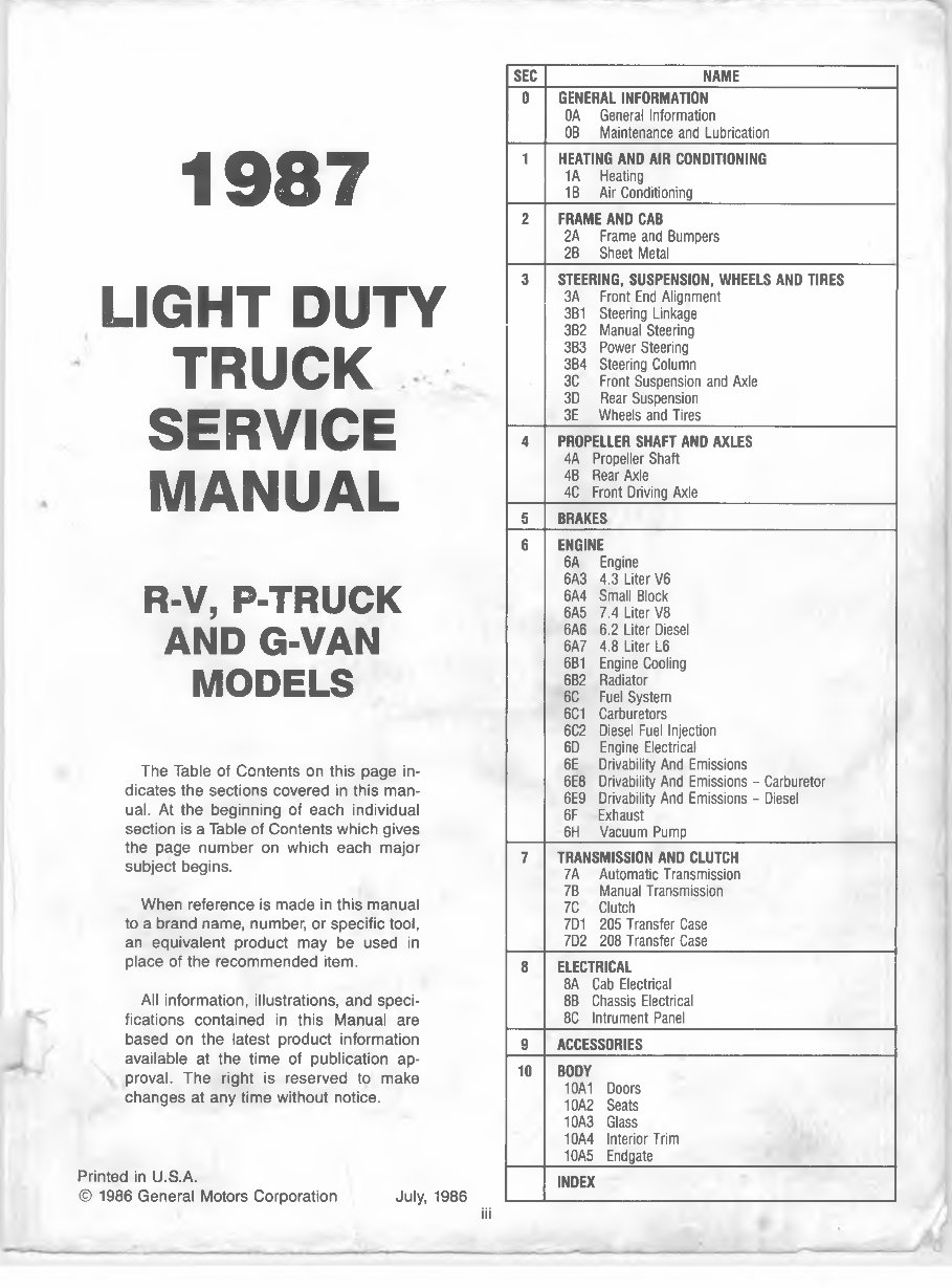 1986 Chevrolet Light Duty Trucks Service & Repair Manual preview img 2