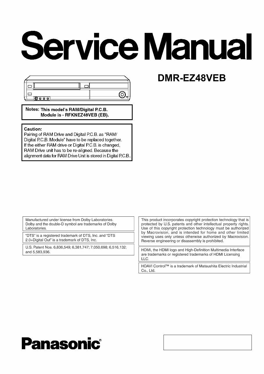 Panasonic DMR-EZ48V EZ48VEB Service Manual and Repair Guide preview img 1