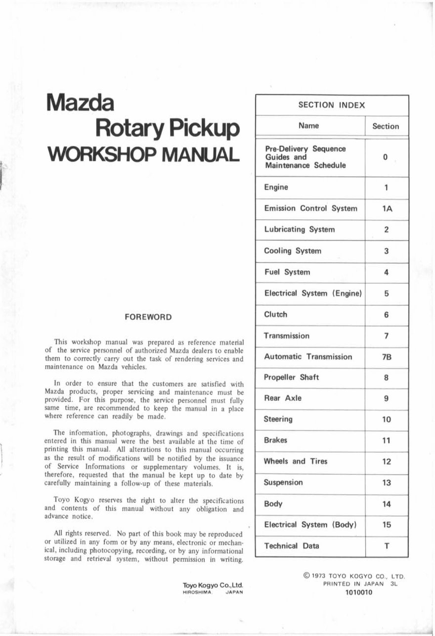 1974 Rare Mazda Rotary Pickup Service & Repair Manual preview img 2