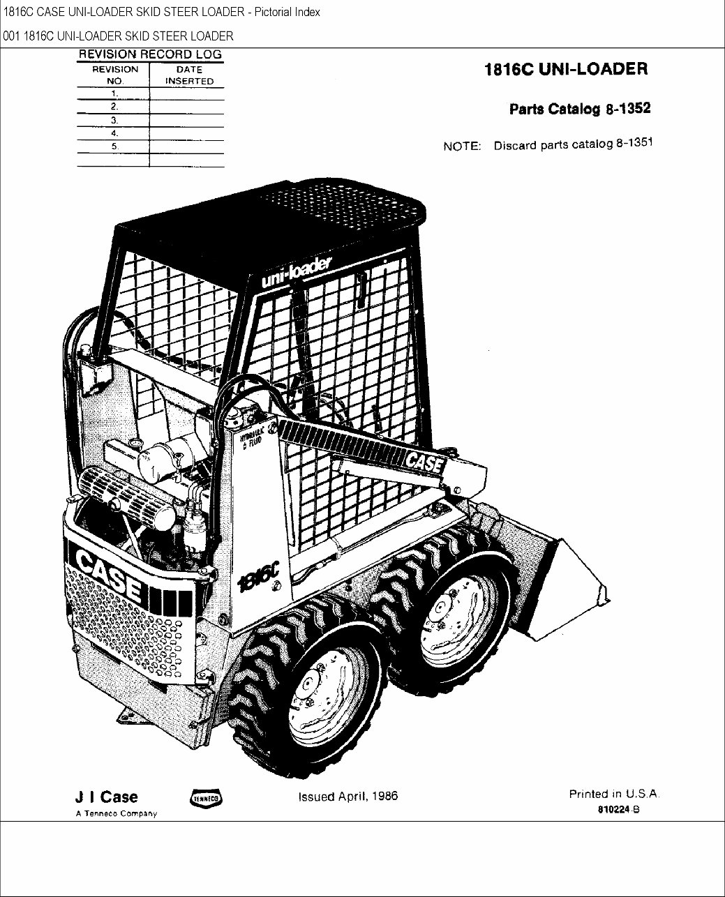 CASE 1816C Skid Steer Loader Parts Catalog Manual preview img 1