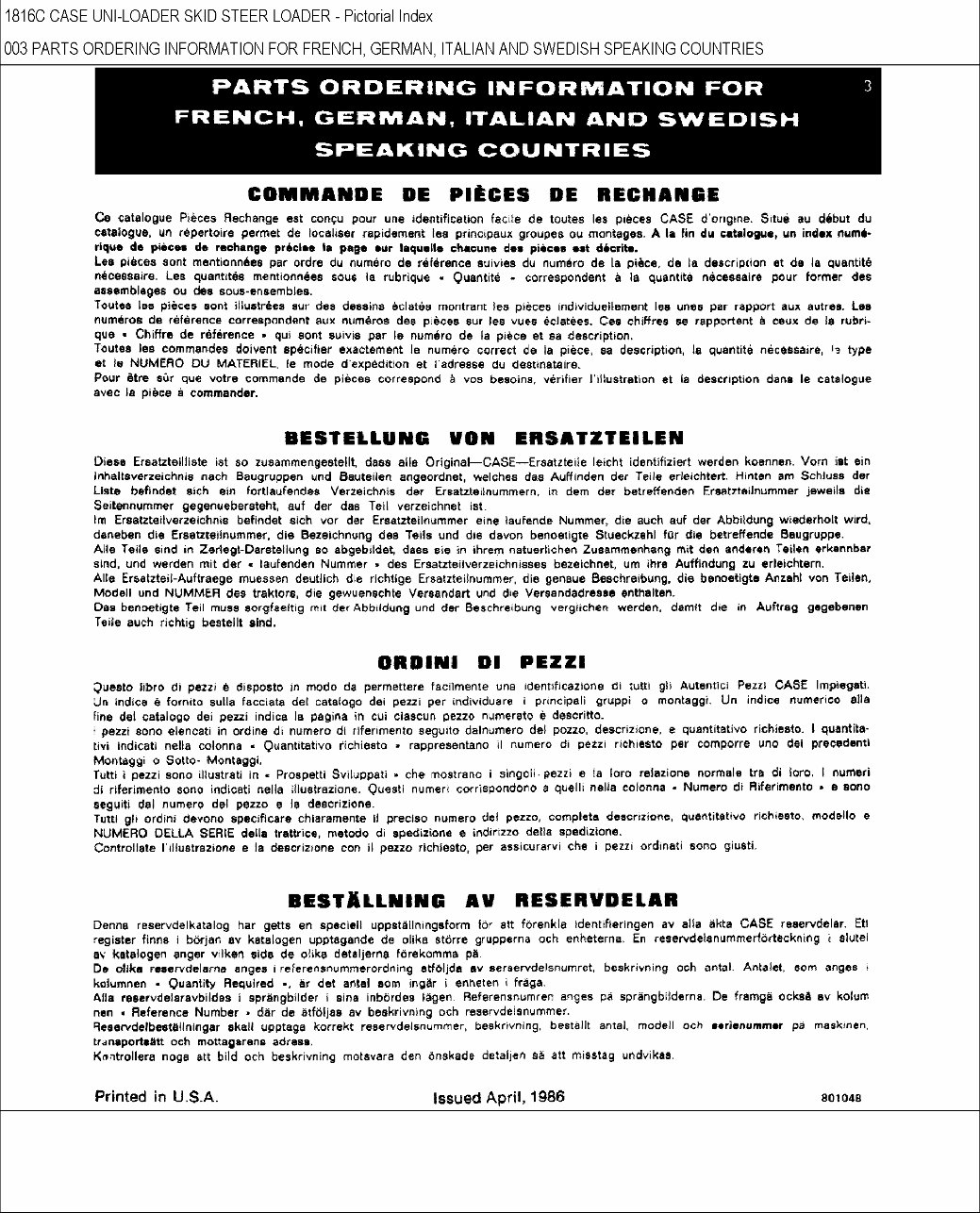 CASE 1816C Skid Steer Loader Parts Catalog Manual preview img 5