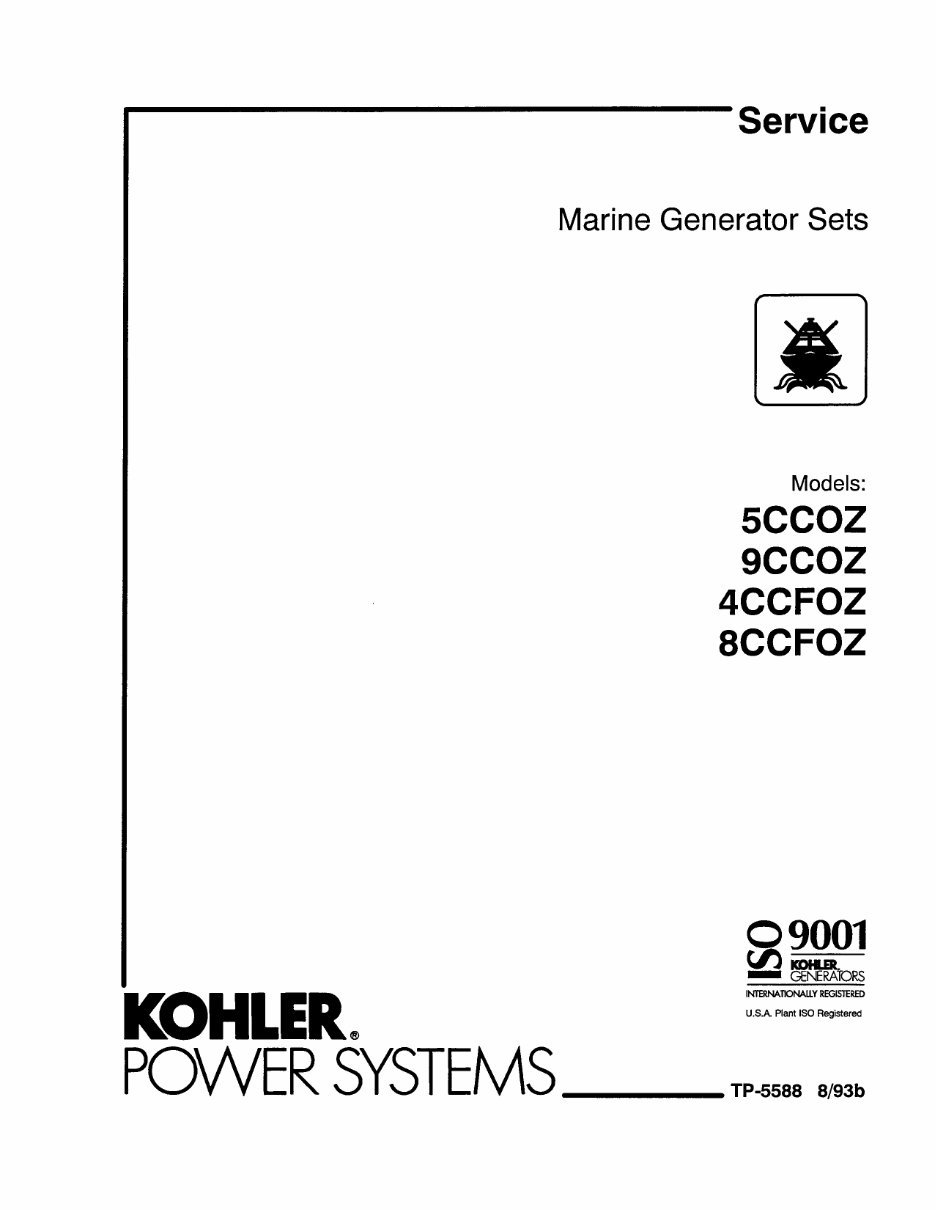Kohler 4CCFOZ 5CCOZ 4 / 6.5EFOZ & 5 / 8EOZ Service Parts Catalog preview img 1